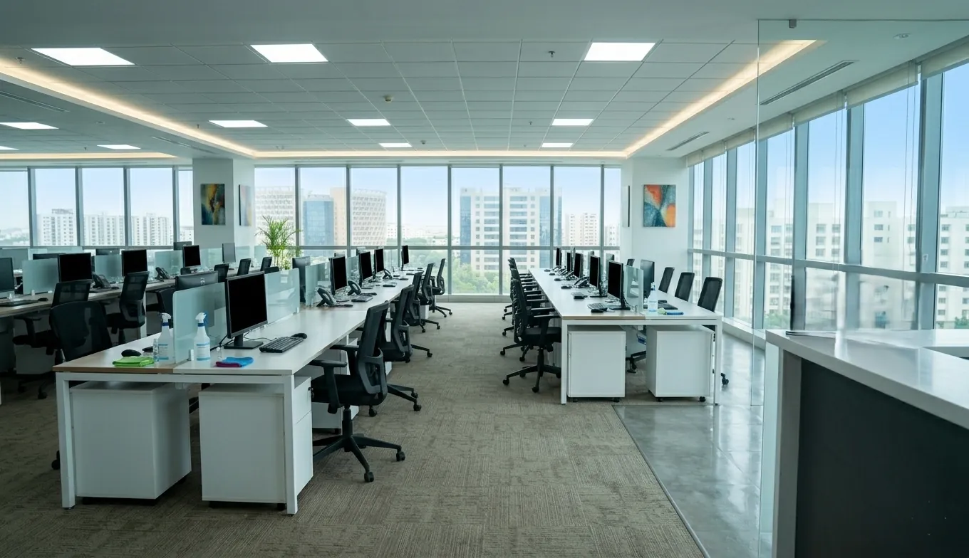 Clean and hygienic office workspace after professional cleaning